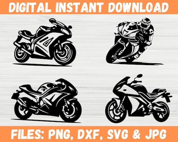 Racing Motorcycle Bundle - Rider Biker Vector, Motorbike Helmet Decal Sticker, Silhouette Motorcycle Clipart - Cricut Files Svg,Png,Dxf,Jpg