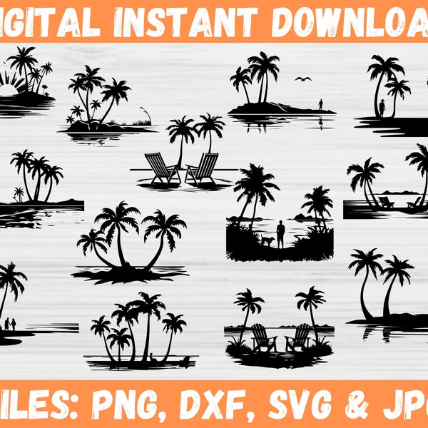 Beach Scene SVG Bundle Beach Life Svg Ocean Sunset Palm Tree Island Tropical Relax Vacation Cricut Cut File Commercial Use Instant Download