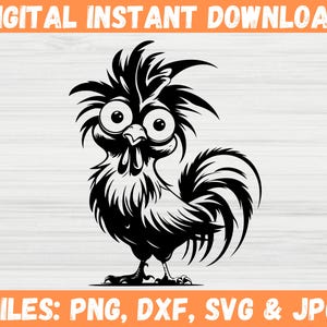 Crazy Chicken SVG, Funny Chicken Silhouette, Funny Bird Cut File, Rooster Svg, Chick Svg, Chicken Vector Image, Cartoon Chicken SVG Design.