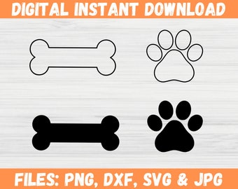 Paquete de archivos SVG de huellas de perro, archivos de corte de patas y huesos para Cricut, diseño de camiseta para mamás de perros, PNG DXF Jpg para amantes de las mascotas
