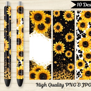 Sunflower Pen Wrap Bundle, Leopard Pen Wraps, Sunflower Waterslide, Epoxy Pen Wrap, Floral Pen Sublimation PNG, Cheetah Pen Wrap, Slim Wrap.