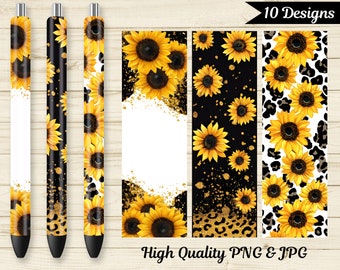 Sunflower Pen Wrap Bundle, Leopard Pen Wraps, Sunflower Waterslide, Epoxy Pen Wrap, Floral Pen Sublimation PNG, Cheetah Pen Wrap, Slim Wrap.