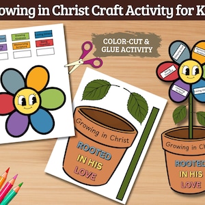Growing in Christ Craft Kids, Bible Printable Activity, Sunday School Christian Craft, Homeschool Coloring Page, Printable Coloring Craft