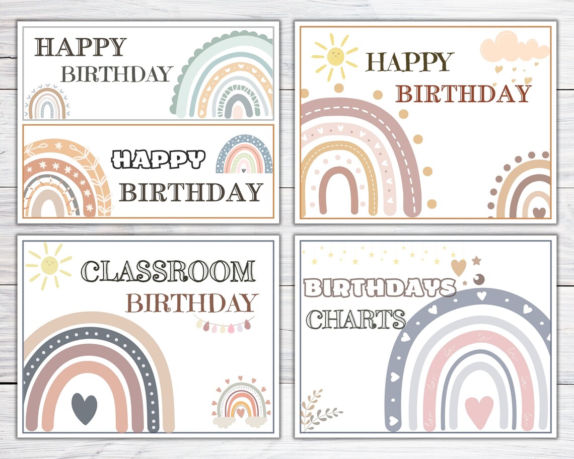Boho Rainbow Birthday Classroom Display, Editable Monthly Birthday ...