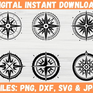 Kompass SVG Bundle für Cricut und Laser Cut Dateien, Abenteuer Reise Aufkleber, Holz Schild Vorlage, Geschenk für Kartenliebhaber, Tattoo Design