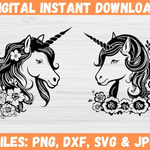 Flower Unicorn SVG, Cute Unicorn Wreath, Floral Unicorn Crown Clipart, Mythical Animal Silhouette, Digital Download, Cricut Svg File.