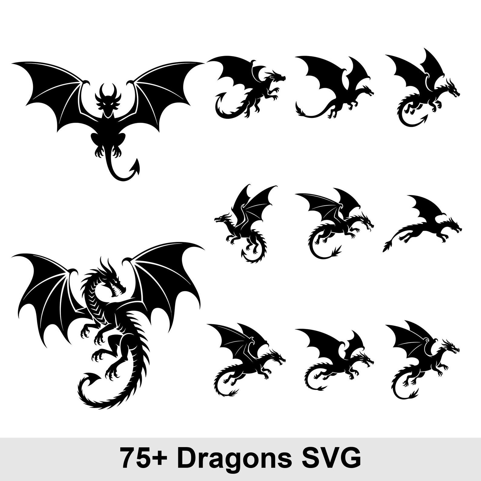 75+ Flying Dragon Silhouette SVG Bundle | Dragon Cut File for Cricut ...