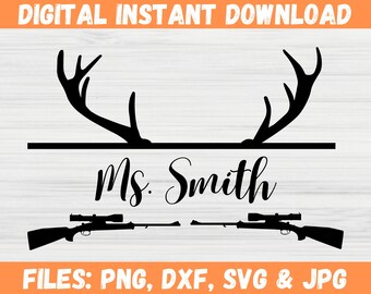 Hertenjacht SVG-monogram | Ontwerp met reversgewei | Gepersonaliseerd cadeau (digitale download)