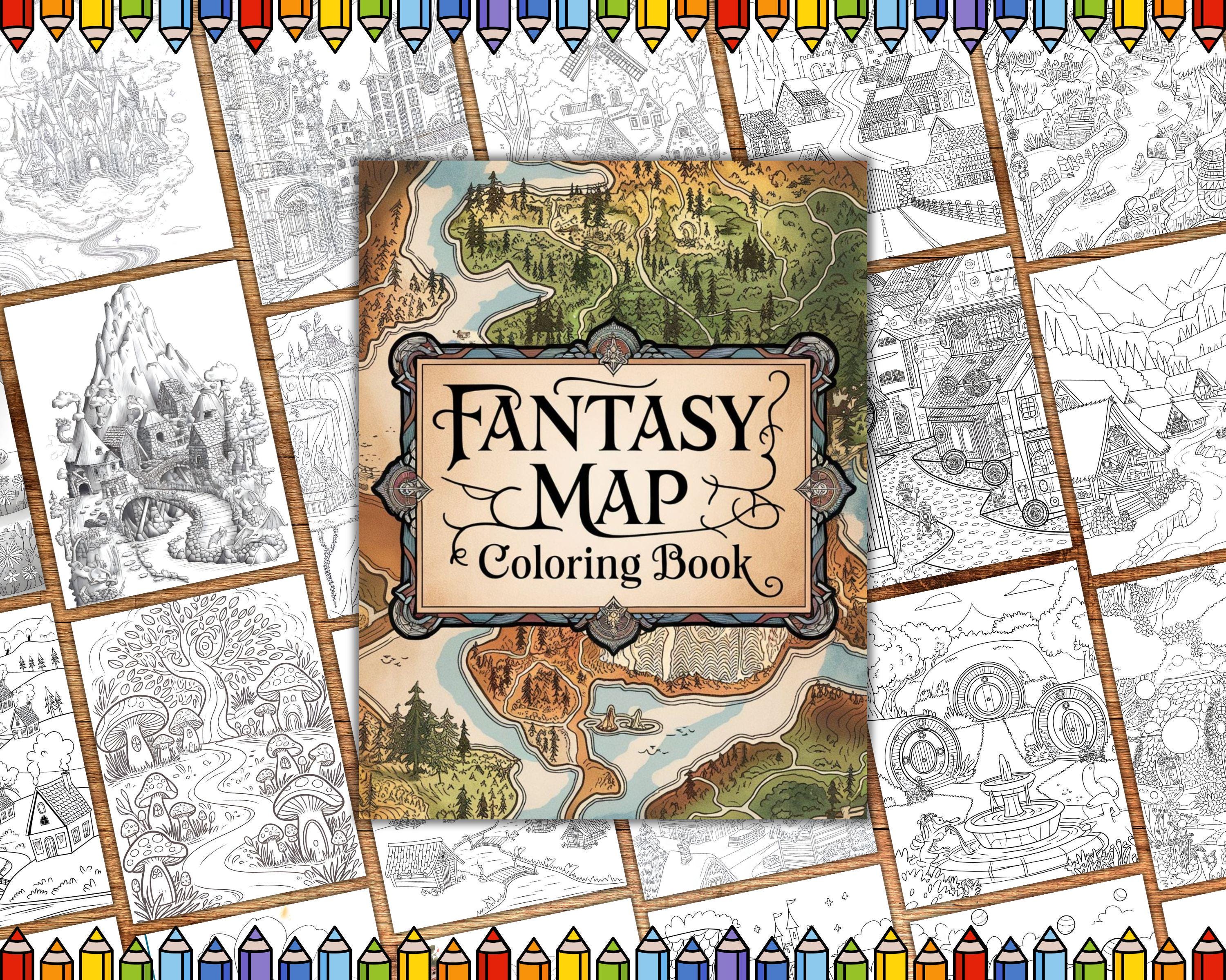 Fantasy Map Coloring Pages PDF, Magical World Coloring Book for Adults ...