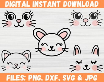 Cara de gato kawaii SVG para Cricut / Lindo gatito asomado / Diseño de calcomanía de gatito adorable / Descarga digital