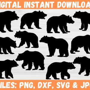 Mama Bear SVG Bundle,  Papa Black Teddy Bear Head, Cricut Files for SVG, Baby Cub Bear Animal Silhouette, Family of Grizzly Bears Clipart.