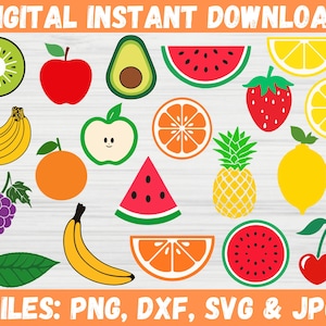 Tropisch fruit SVG bundel fruit silhouet vector appel watermeloen kers banaan clipart gesneden bestand Cricut commercieel gebruik direct downloaden