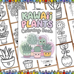 Kawaii Plants Coloring Pages, Cute Potted Flowers Coloring, Vase Flowers Coloring, Creative Flower Pot Coloring Pages for kids and Adults
