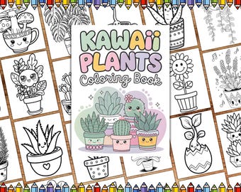 Kawaii Plants Coloring Pages, Cute Potted Flowers Coloring, Vase Flowers Coloring, Creative Flower Pot Coloring Pages for kids and Adults