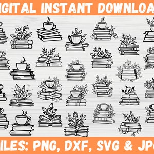 Floral Book SVG, Book Svg Bundle, Books with Flowers Svg, Reading Book Svg, Wildflowers Book Bundle SVG, Open Book SVG, Stack of Books Svg