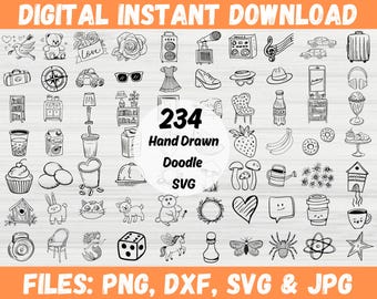 Hand Drawn Doodle SVG, Planner Doodles Clipart, Heart SVG, Cross Svg, Leaf svg, Flowers svg, Planner Doodles Clipart, Scrapbooking Flowers