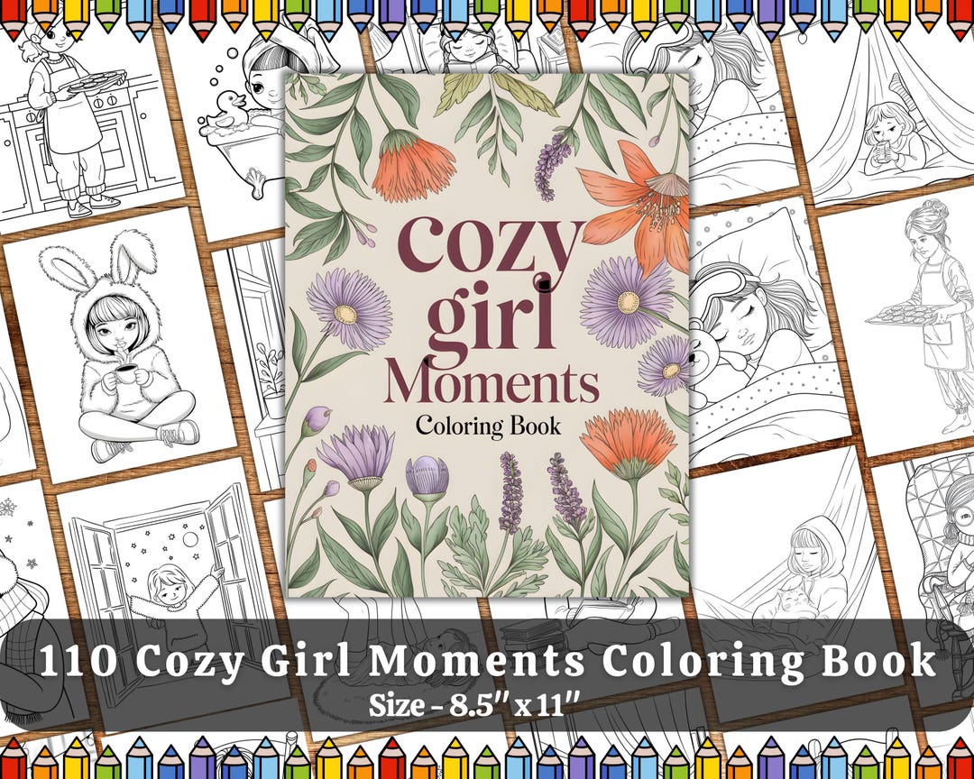 Cozy Girl Moments Coloring Book for Adults | Relaxing Cute Pages ...