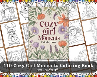 Livro de colorir "Momentos Aconchegantes para Meninas" para adultos | Páginas relaxantes e fofas | Imprimível para alívio do estresse e autocuidado (digital)