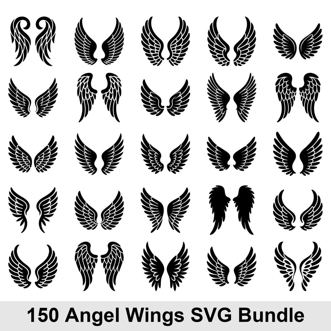 150 Angel Wings SVG Bundle for Cricut, Memorial Angel Wing SVG Cut File ...