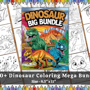 Dinosaur Coloring Pages Mega Bundle – Printable Activity Book PDF with T-Rex & Jurassic Designs – Fun Sheets for Toddlers to Kindergarten