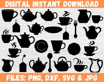 Tea Cups SVG Bundle Teacup Party Tea Pots Svg Mum Mother Gift Coffee Cup Mug Kitchen Png Cricut Cut File Commercial Use Instant Download