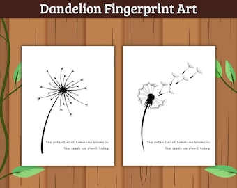 Arte de huellas dactilares de diente de león, recuerdo imprimible para niños, manualidad con huellas dactilares, regalo de agradecimiento para maestros, imprimible de verano, manualidad con huellas dactilares
