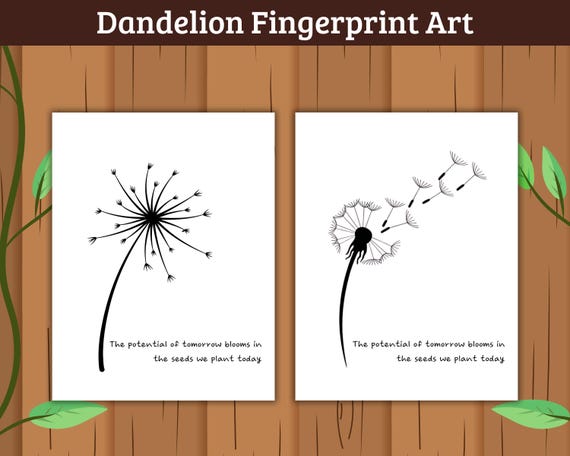 Dandelion Fingerprint Art , Kids DIY Keepsake Printable, Fingerprint Craft, Teacher Appreciation Gift, Summer Printable, Thumbprint Craft