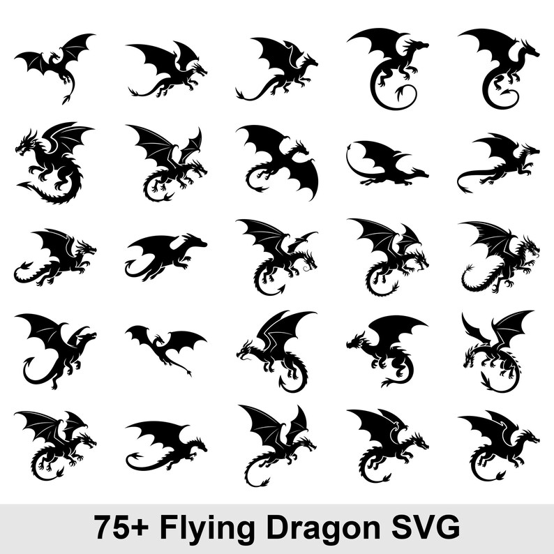 75+ Flying Dragon Silhouette SVG Bundle | Dragon Cut File for Cricut ...