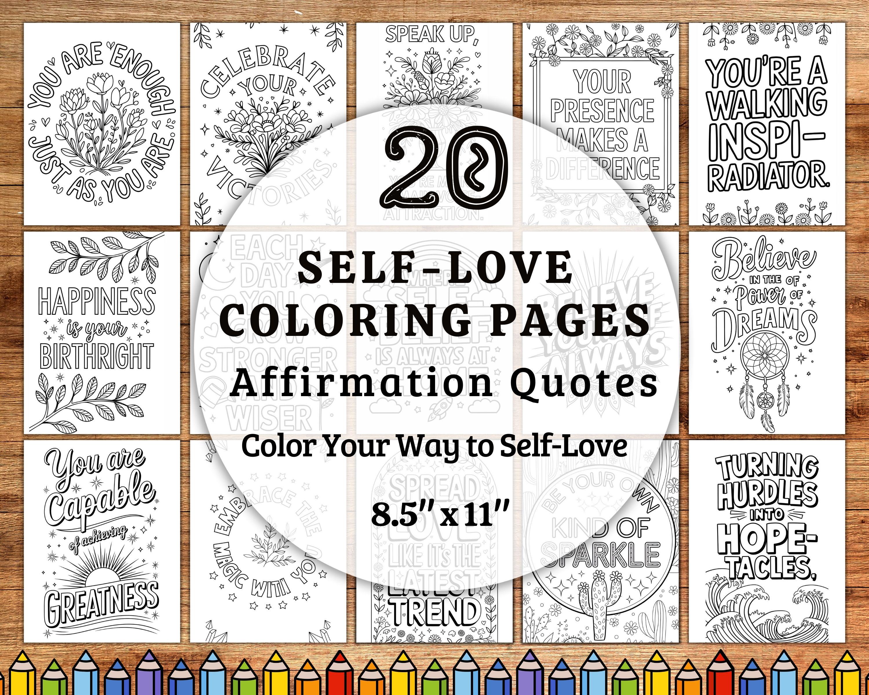 Páginas para Colorear con Afirmaciones de Amor Propio para Adultos | Citas Inspiradoras y Libro Imprimible Antiestrés