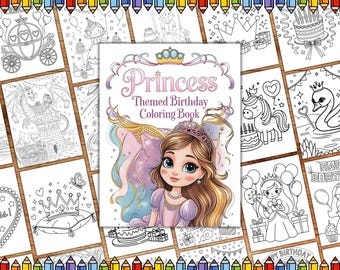 Princess Themed Birthday Coloring Pages, Princess Birthday Coloring Pages for Kids, Princesses Party Favor, Princess Coloring Pages For Kids
