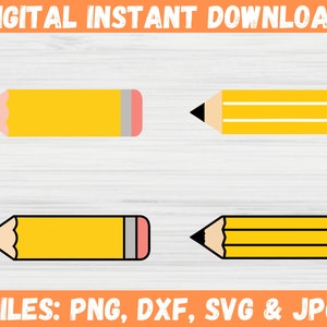 School Pencil SVG Bundle, Cut Files for SVG, Back to School Education Supplies, Yellow Pencil, Teacher Pencil Silhouette Vector Clipart