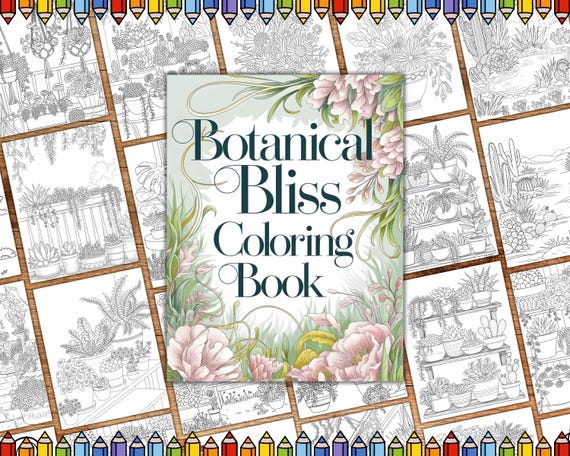 Botanical Bliss Coloring Pages, Succulent Coloring Book, Retro Bright Plant Coloring Pages, Kids Coloring Pages, Line Art Coloring Paper