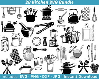 Kitchen SVG Bundle, Cooking Utensils Clipart, Cricut Cut Files, Baking SVG, Kitchen Set PNG