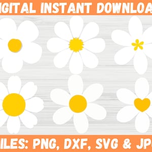 Daisy SVG Bundle - élégant Floral Design Clipart - fleurs de printemps coupés fichiers - Cricut Silhouette fichiers pour Svg, Png, Jpg, Dxf