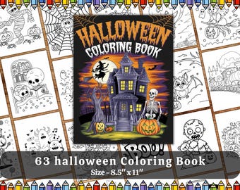 Halloween Coloring Book, Spooky Halloween Coloring Pages, Kids Halloween Activity Page, Digital Printable Fall Scary Ghost Coloring Page