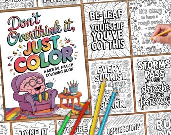 Mental Health Motivational Quotes Coloring Pages, Hand-drawn Mindfulness Coloring Pages, Positive Coloring Book, Inspirational Coloring Book