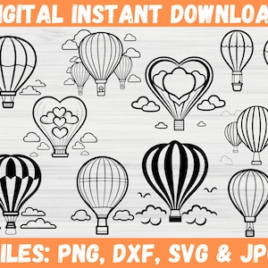 Hot Air Balloons SVG, Adventure Hot Air Balloon Silhouette, Digital Download, Circut Cut File for SVG, Love Hotair Balloon Travel Clipart
