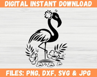 Floral flamingo SVG, flamingo bloemen SVG, zomer SVG, Hawaiiaanse bloemen, strand SVG, flamingo liefde SVG, vogel SVG, tropische SVG voor Cricut