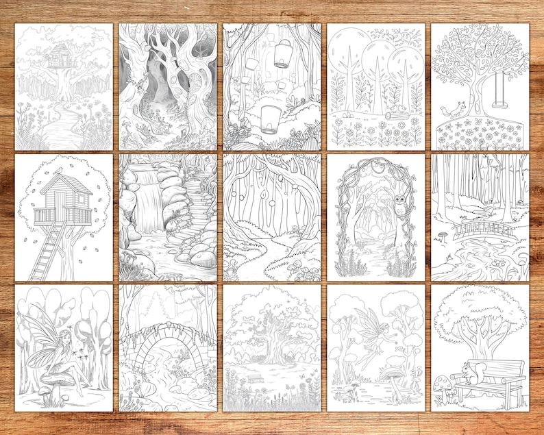Hidden forest
Whimsical forest
Magical creatures
Fairies and elves
Fantasy trees
Forest scenes
Mystic woodland
Enchanted trees
Coloring nature
Forest escape
Fantasy coloring book