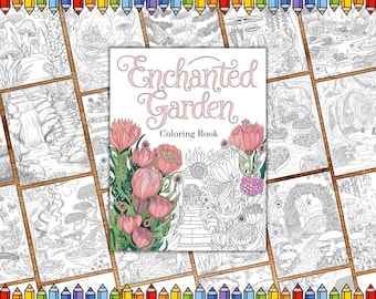 Enchanted Garden Coloring Pages, Fantasy Flower Garden Coloring Book PDF, Grayscale House Coloring Pages for Adults and Kids