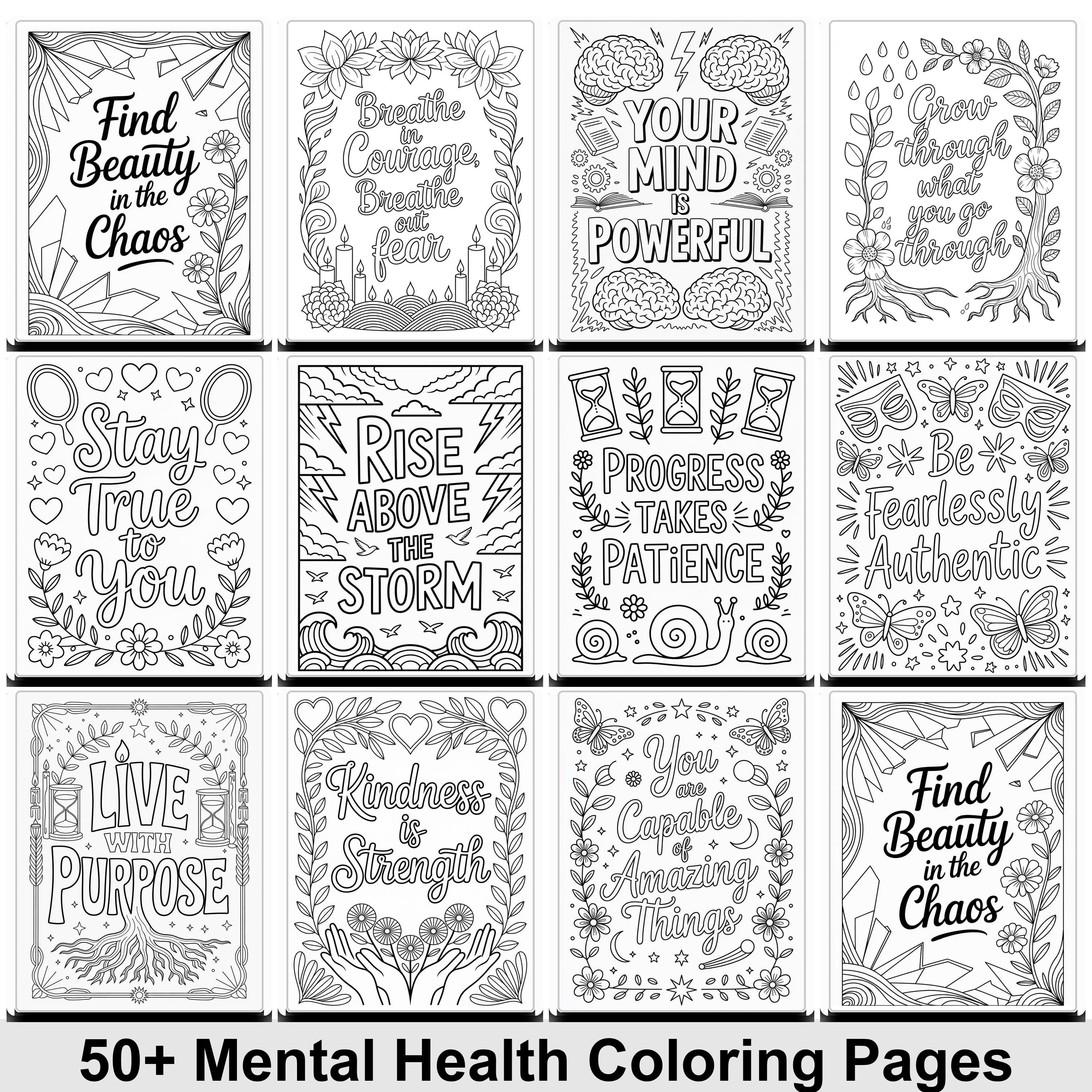50 Mental Health Coloring Pages for Adults | Motivational & Mindfulness ...
