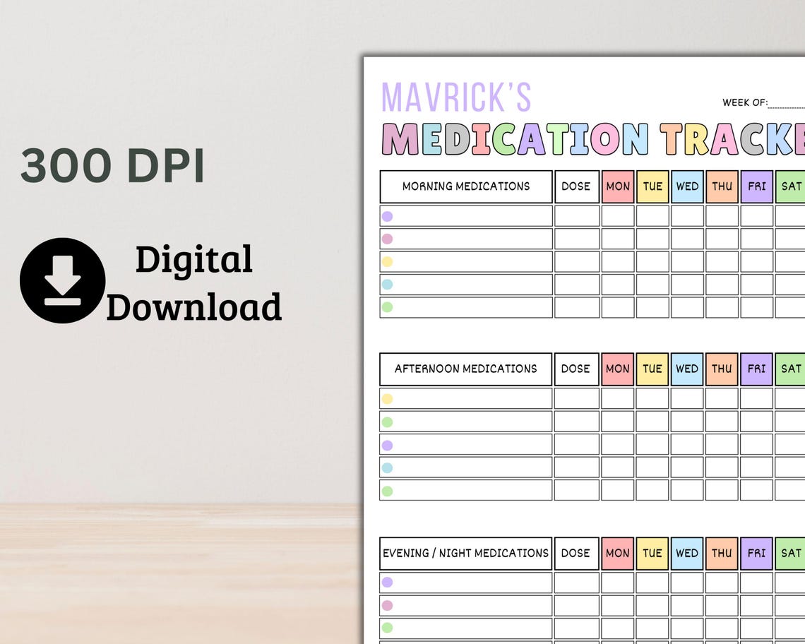 Medication Tracker Printable, Daily Weekly Log Chart, Medicine Schedule ...