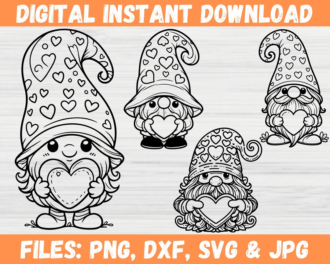 Valentines Gnome SVG Bundle, Cute Garden Gnome Gift, Valentines Clipart ...
