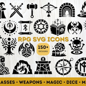 50+ RPG SVG Icons Bundle | Fantasy Game UI Icons | Tabletop Adventure Symbols for Cricut Silhouette