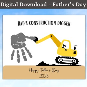 Construction Handprint Art Print, Fathers Day Gift Printable Digger Clipart, Dad Construction Activity Page, Digital Download Cricut File