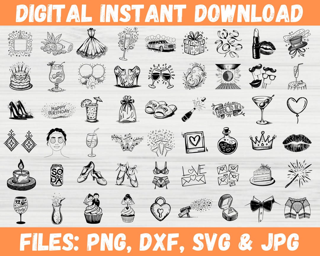 Whimsical Wedding SVG Clipart Bundle | Hand Drawn Icons for Invitations ...