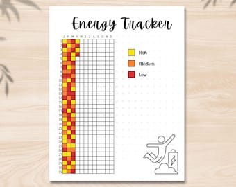 Energy Tracker, Planner Page, Daily Energy Log, Mood Tracker, Health Journal, Health Template, Energy Levels Tracker, Productivity Tracker