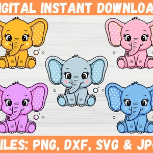 Niedliche Elefant Cut-Datei, Kinderzimmer Dekor, Mädchen und Junge Elefanten Silhouetten, Kawaii & Laser Cut Designs, Baby Elefant SVG Bundle, Babyparty