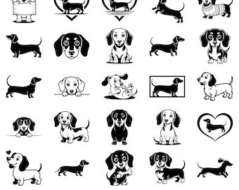 Ensemble SVG de teckel mignon, motif pour t-shirt compatible Cricut et Silhouette, clipart de teckel patriotique à motifs floraux, Glowforge, découpe laser