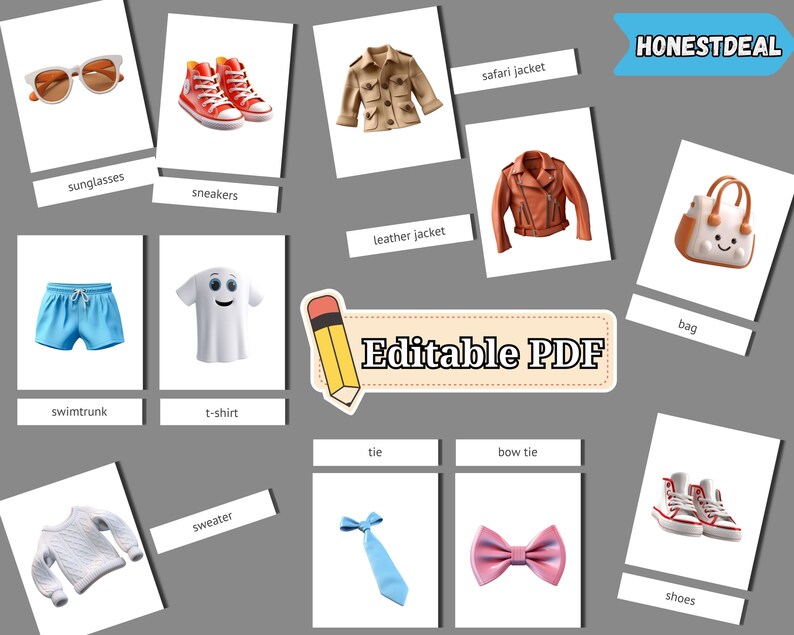 Nomenclature Card Flashcards for Kids Clothes Flash Cards - Etsy